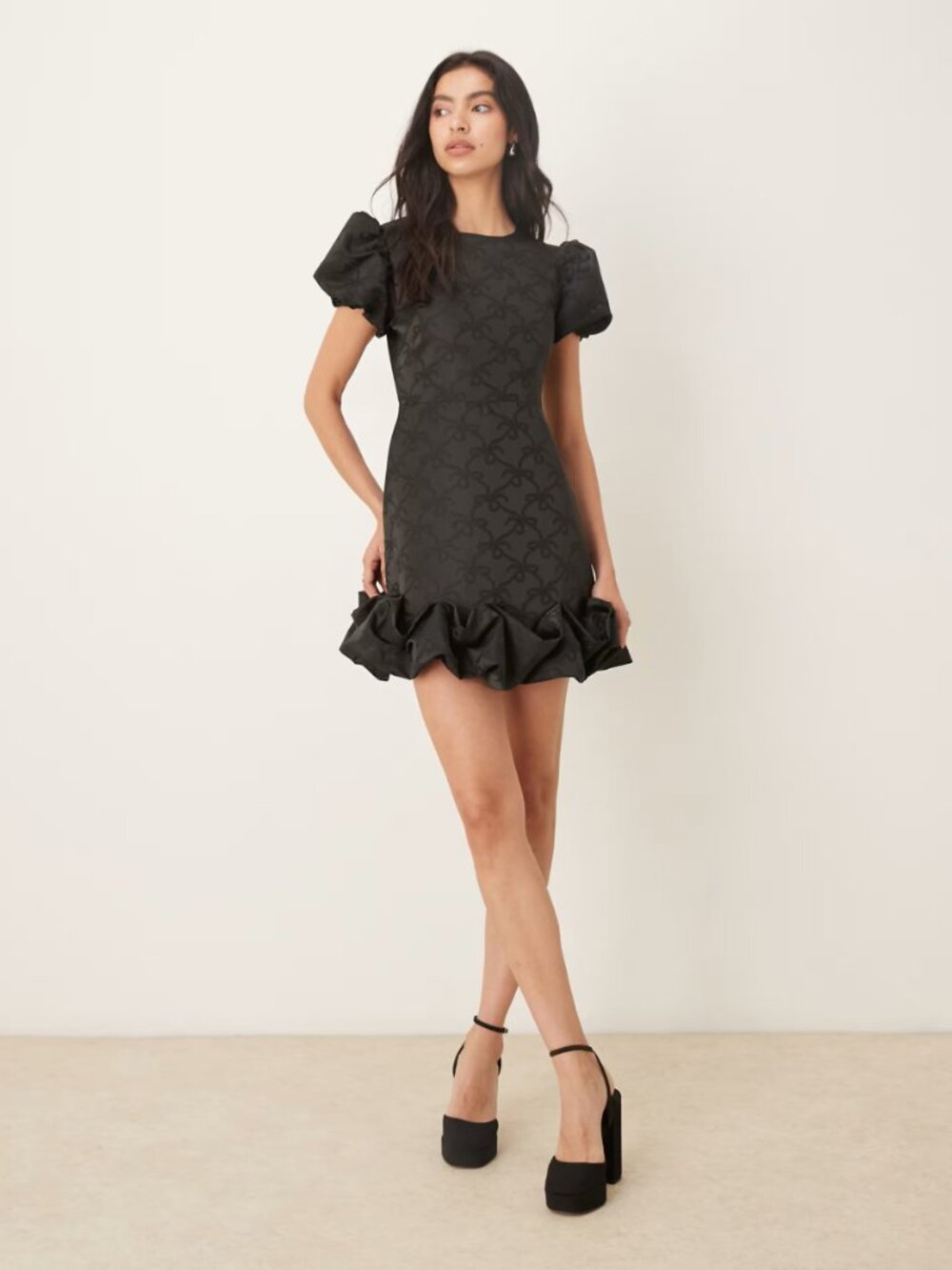 Sister Jane puff sleeve bubble hem mini dress in Chocolate-Brown NWT, Size L